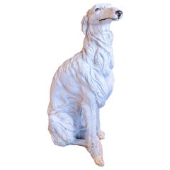 Escultura de galgo ruso (borzoi) de terracota esmaltada y pintada a mano, Italia, años 70