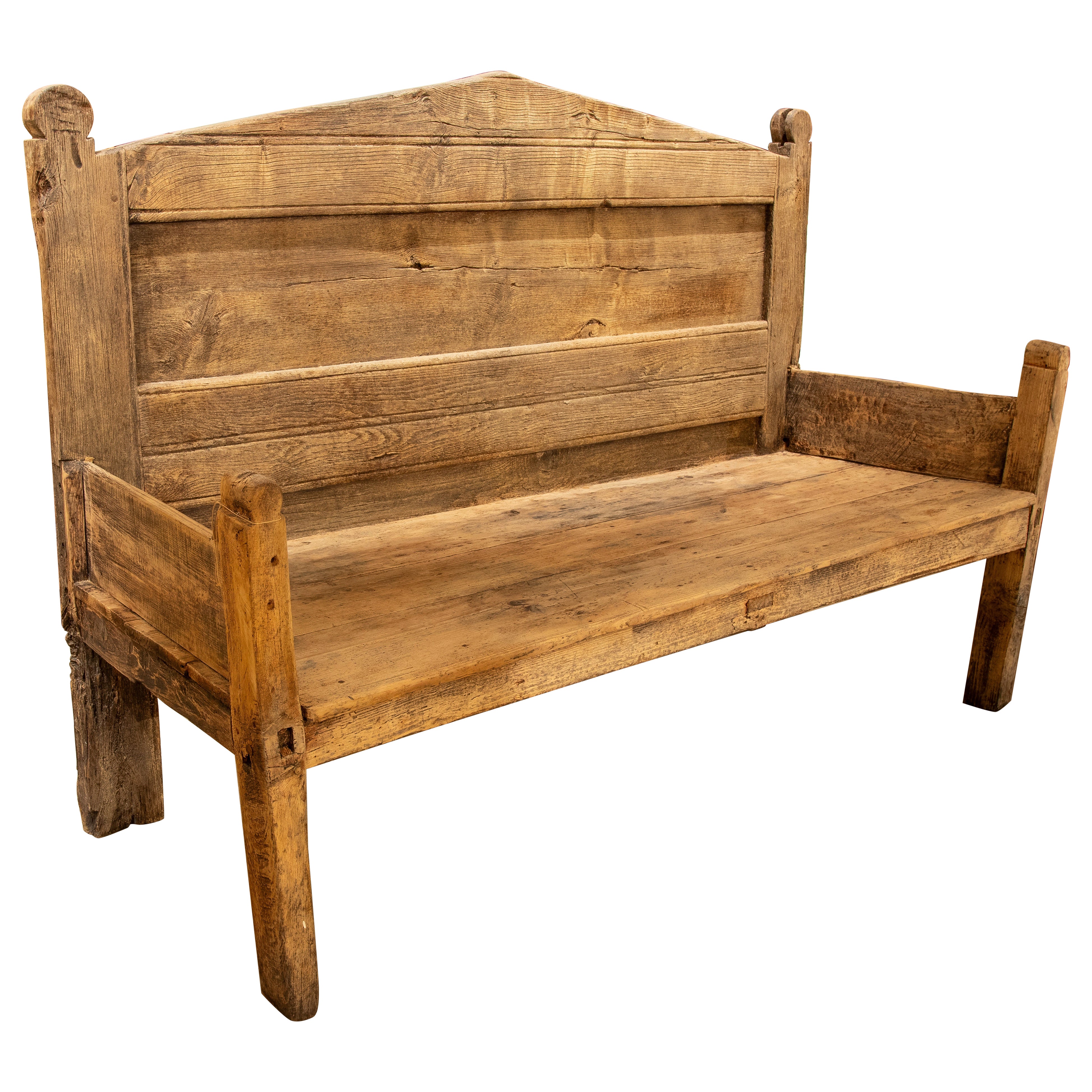Panchina rustica in legno massiccio del 1850 - stile tradizionale di campagna