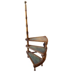 1875s English Spiral Library Staircase with Green Leather Trim