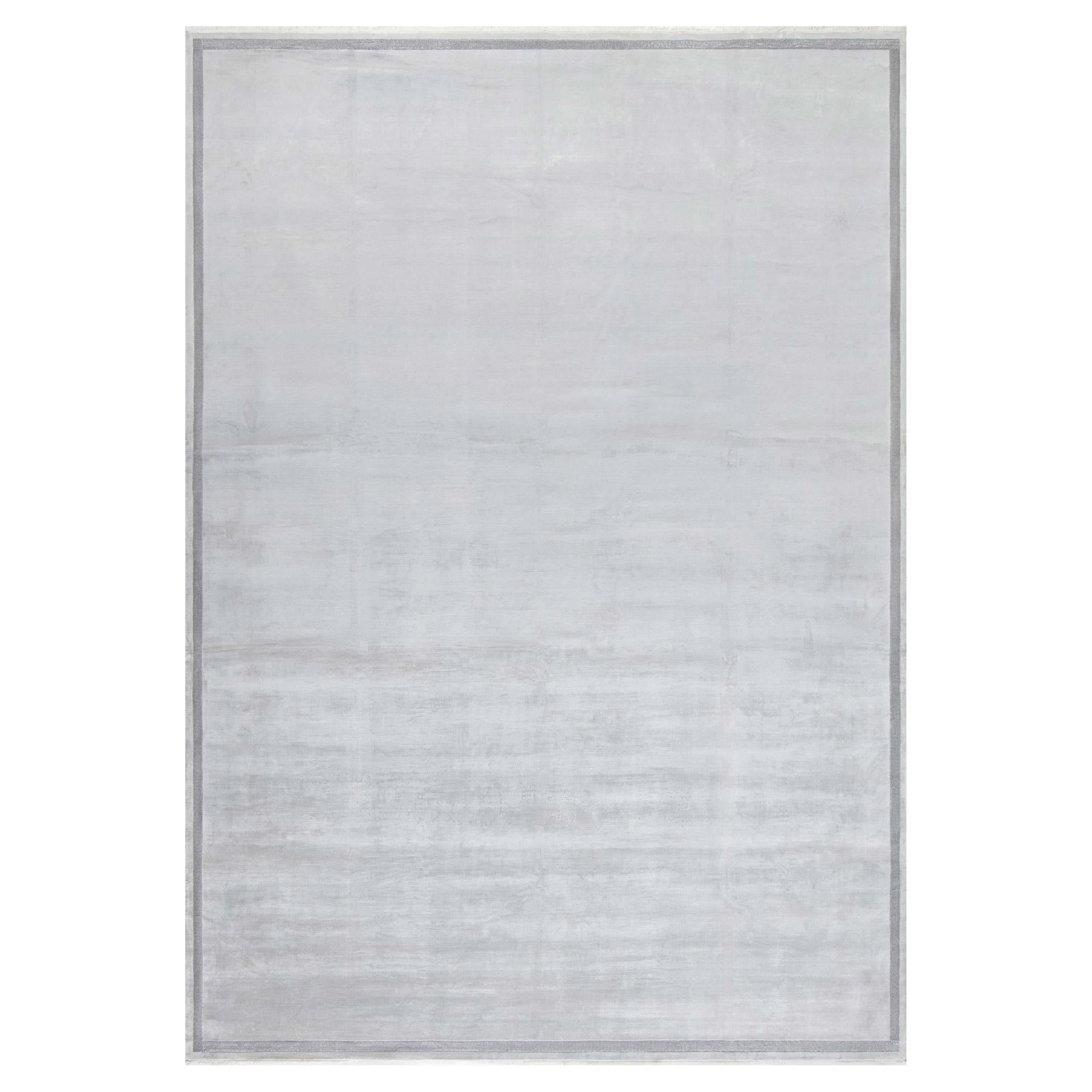 Modern Cloud Blue Silk Rug with Metal Chain Border by Doris Leslie Blau For Sale