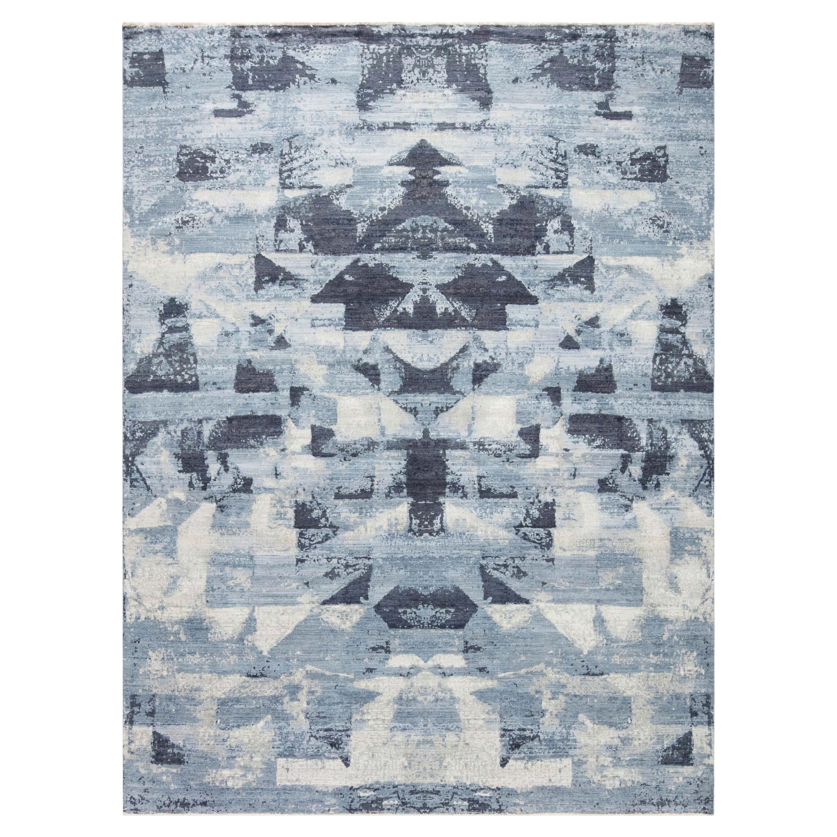 Tapis moderne Braque abstrait géométrique bleu et gris de Doris Leslie Blau