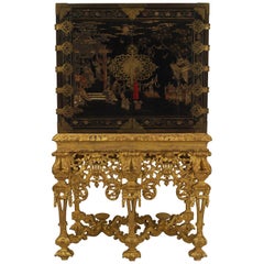 17th C. Chinese Coromandel Cabinet on a Charles II Gilt-wood Stand