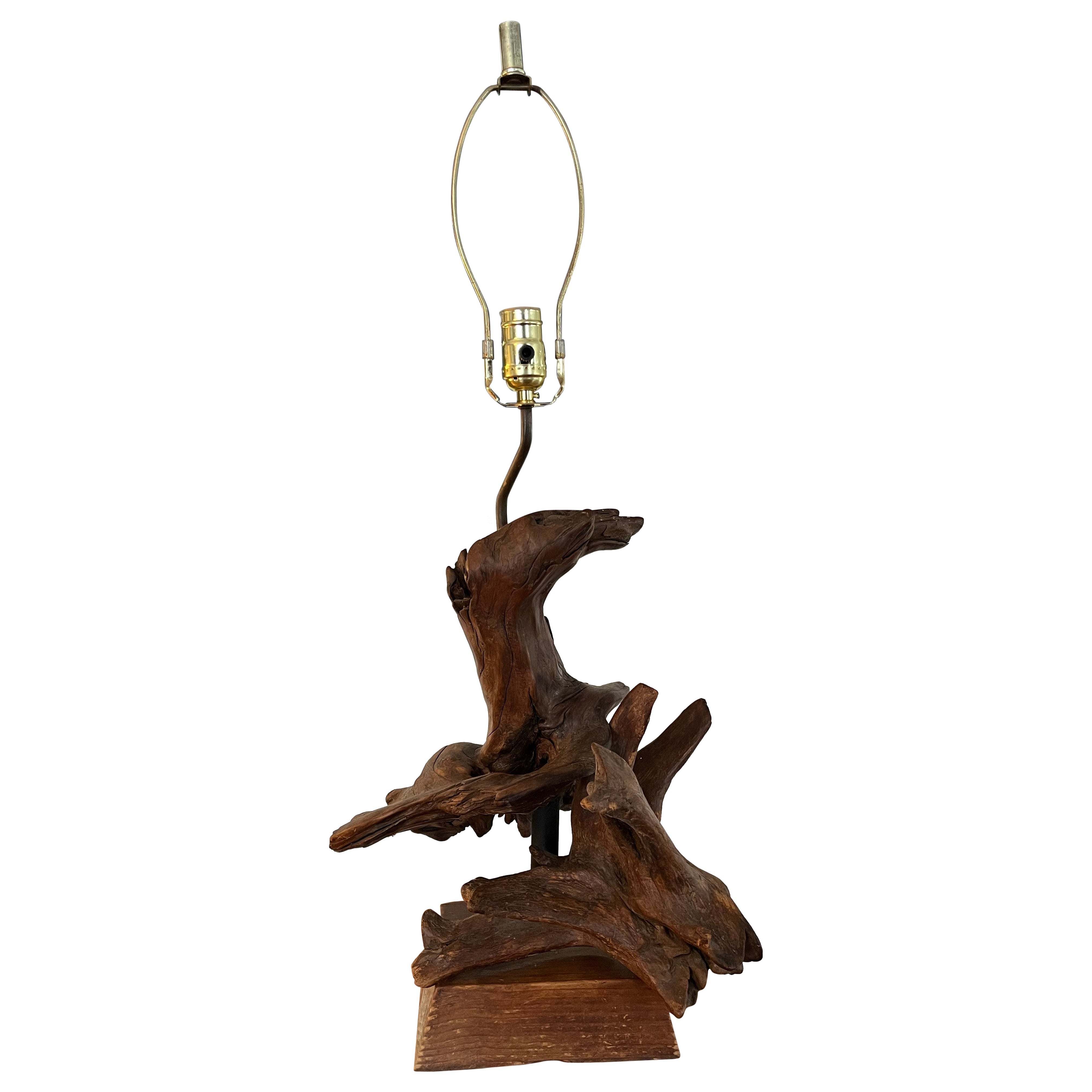 Lampada da tavolo in legno driftwood del metà del secolo scorso