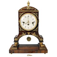 Antique Vienna Empire Mantel Table Clock Wooden Chest, circa 1820