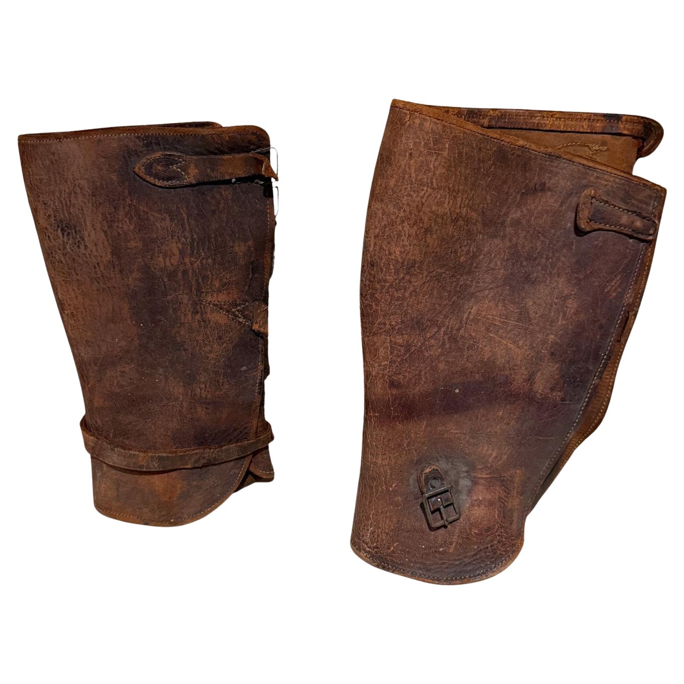 Vintage Horse-Riding Military Chaps Distressed Leather