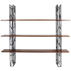 Used Bookshelf with Black Metal Frame and Wood Shelves, 1980