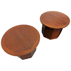 Mid-Century Modern Lane Round Walnut Side Tables - Set of 2