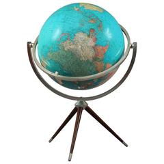 Amazing Huge Illuminated 1950s Earth Globe on a Rosewood Tripod Stand  