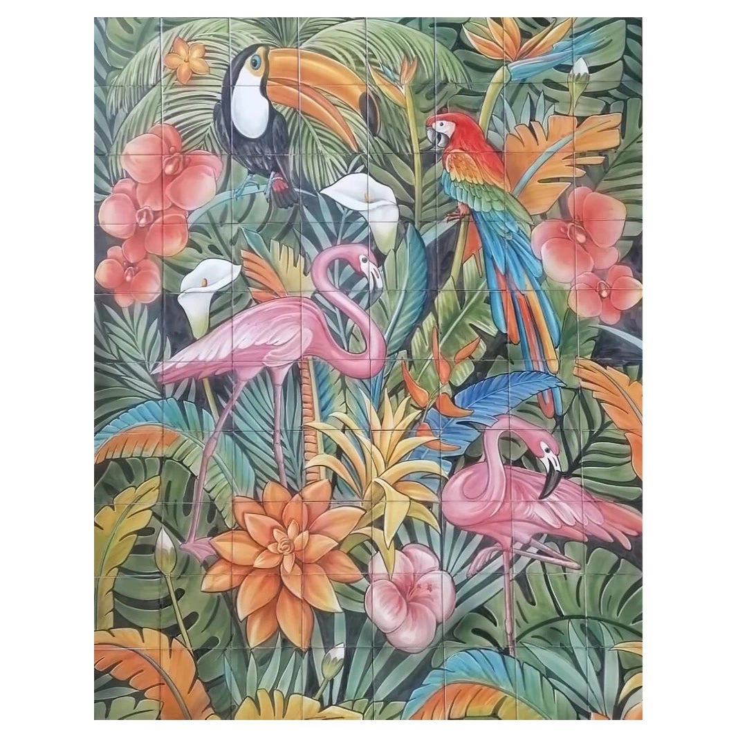 Large Portuguese Tile Mural  "Birds" Hand Painted & Signed by Artist