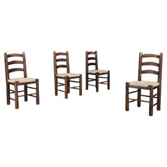 Sillas de comedor Georges Robert en roble y junco, Francia, años 50