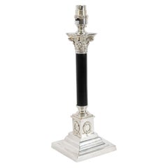 Antique Victorian Corinthian Column Silver Plated Table Lamp 19th Century