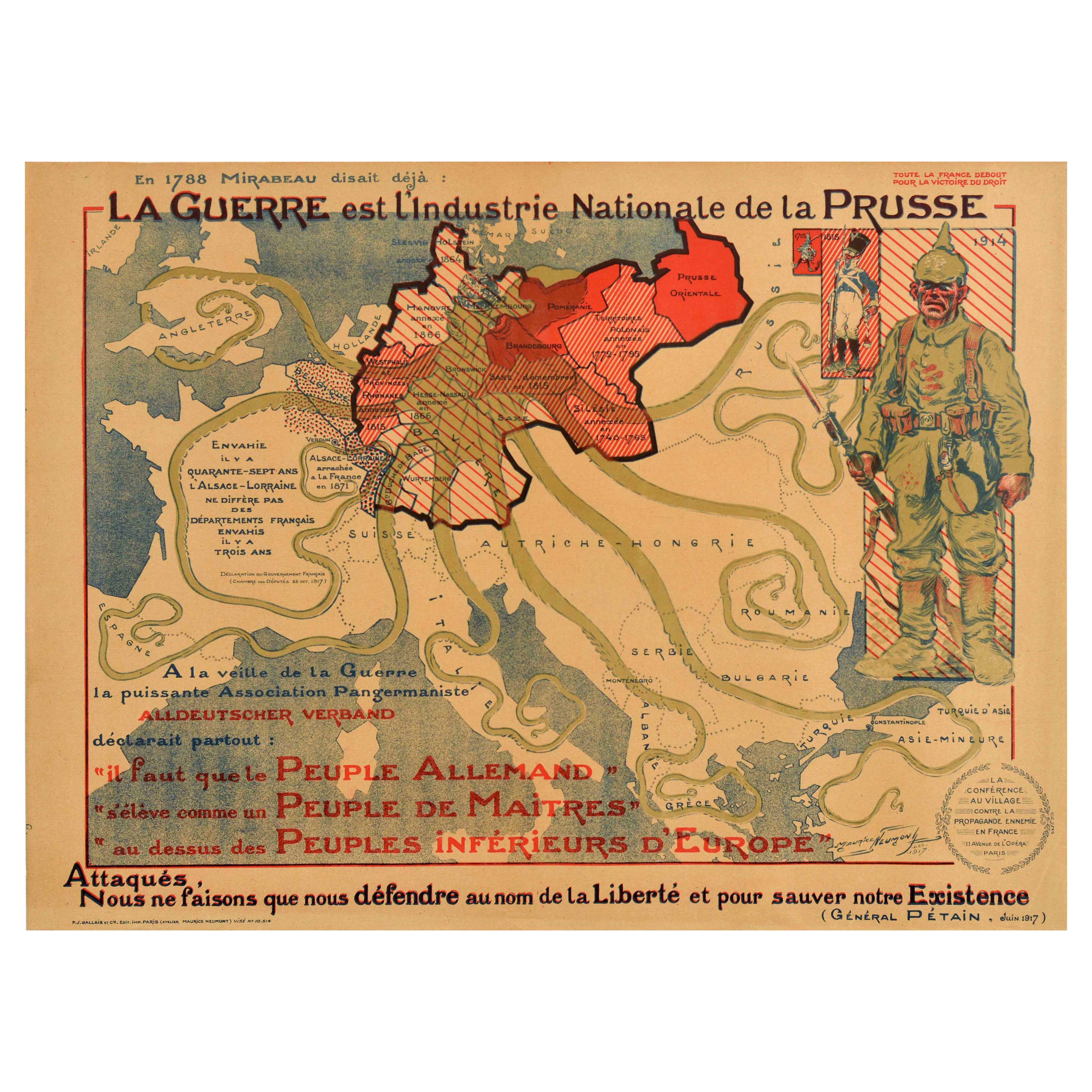 Original Antique Propaganda Poster War National Industry Of Prussia WWI Germany