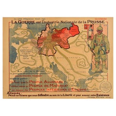 Original Antique Propaganda Poster War National Industry Of Prussia WWI Germany