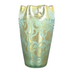 Loetz Art Nouveau Iridescent Art Glass Vase With Scalloped Edge