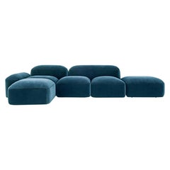 Modular and Customizable Sofa 'Lapis' E019, Blue Velvet Nobilis col.13