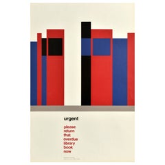 Original Vintage Cartel Publicitario Devolución Urgente Biblioteca Libro Tom Eckersley