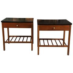Pair of Small End Tables with Black Laminate Tops