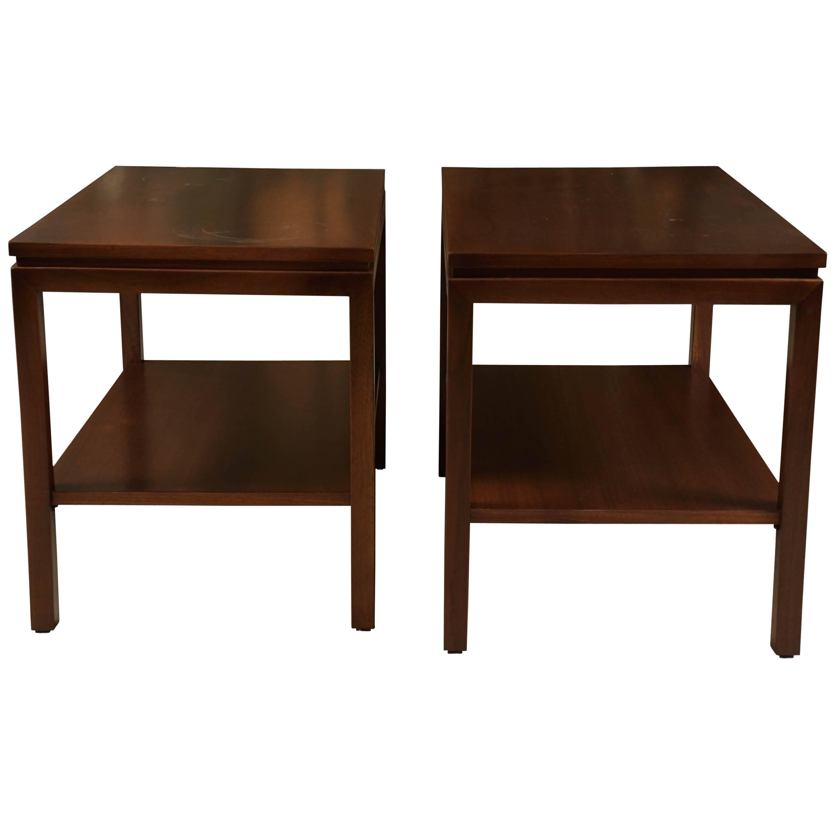 Pair of Modern Walnut End Tables with Shelves