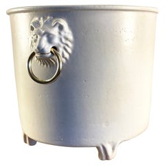 1960s Pol Chambost Ceramic Planter or Flowerpot Decorated with Two Lion Heads