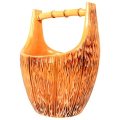 1950s Aldo Tura Ice Bucket for Macabo in Carved Wood and Bamboo, Midcentury