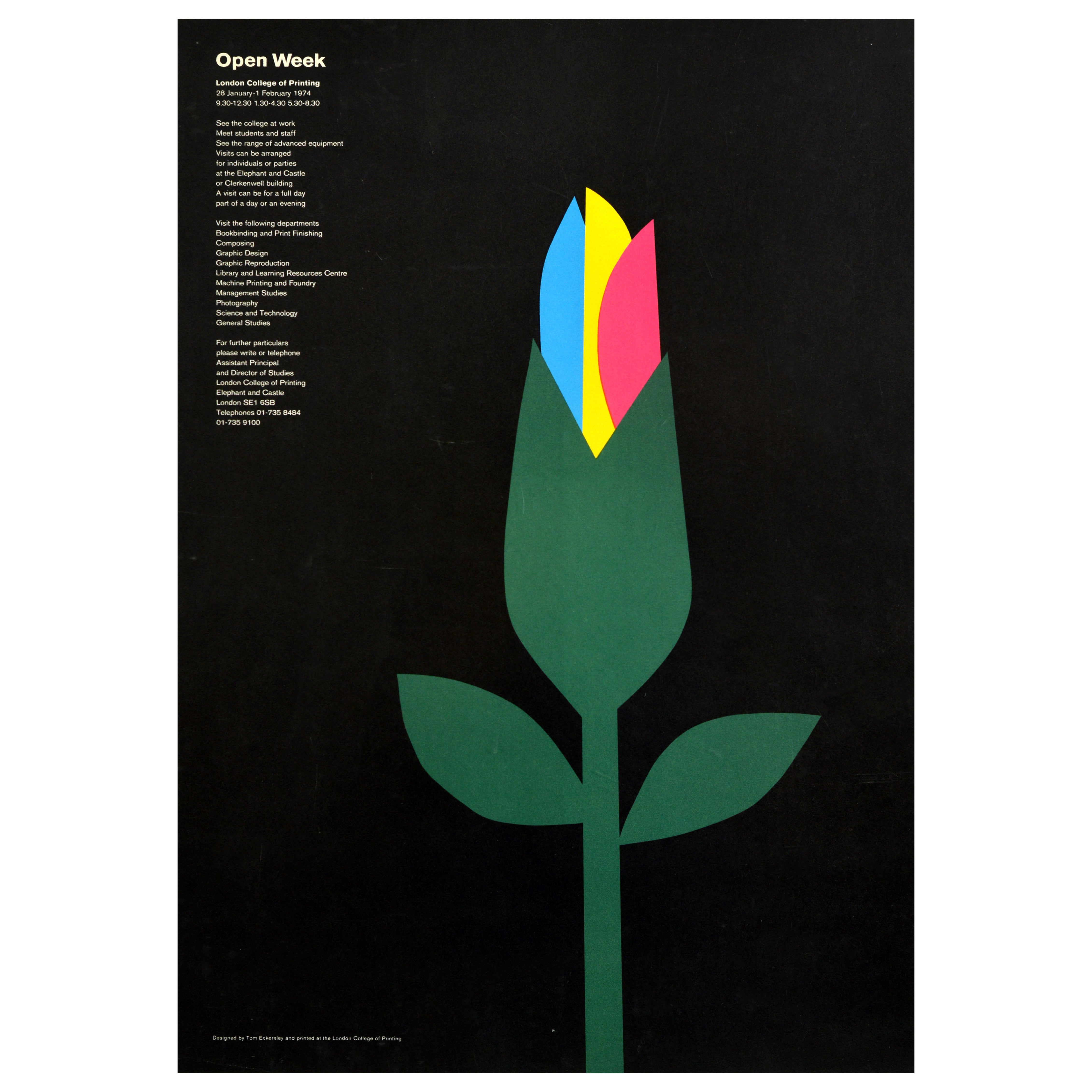 Original Vintage Cartel Publicitario Flor London College Of Printing Eckersley