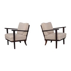 Mid-Century Beech Armchairs in Oak and Teddy Upholstery, France, 1950s