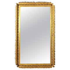 Rectangular XL Sunburst Mirror in Gilt Iron, Hollywood Regency, Spain 1950s
