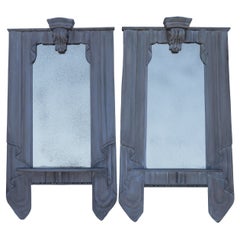 Rare Pair of Maison Jansen Attributed Linen Fold Painted Theatre Curtain Mirrors