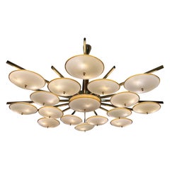 Large Round White and Amber Toned Murano Glass Chandelier by Vistosi, 1970
