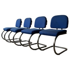 Vintage cantilever chairs chromed steel and fabric, 1970s Italy