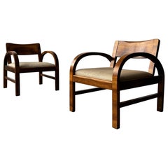 Art deco Italian armchairs, bentwood and beige fabric, 1950s Italy