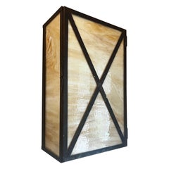 Paul Ferrante Large Custom Glazed Glass/ Aged Cross Bar Iron Lantern