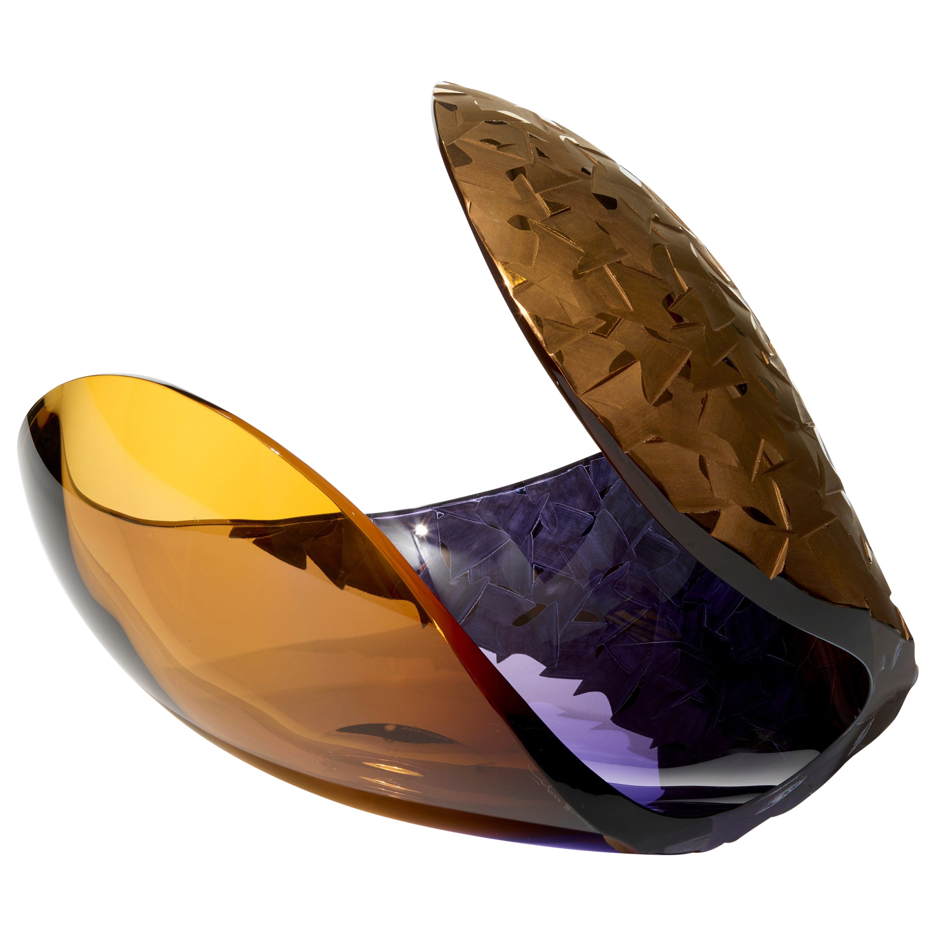 Planet in Faceted Gold & Purple, a handblown glass sculpture by Lena Bergström