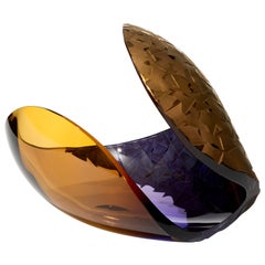 Planet in Faceted Gold & Purple, a handblown glass sculpture by Lena Bergström