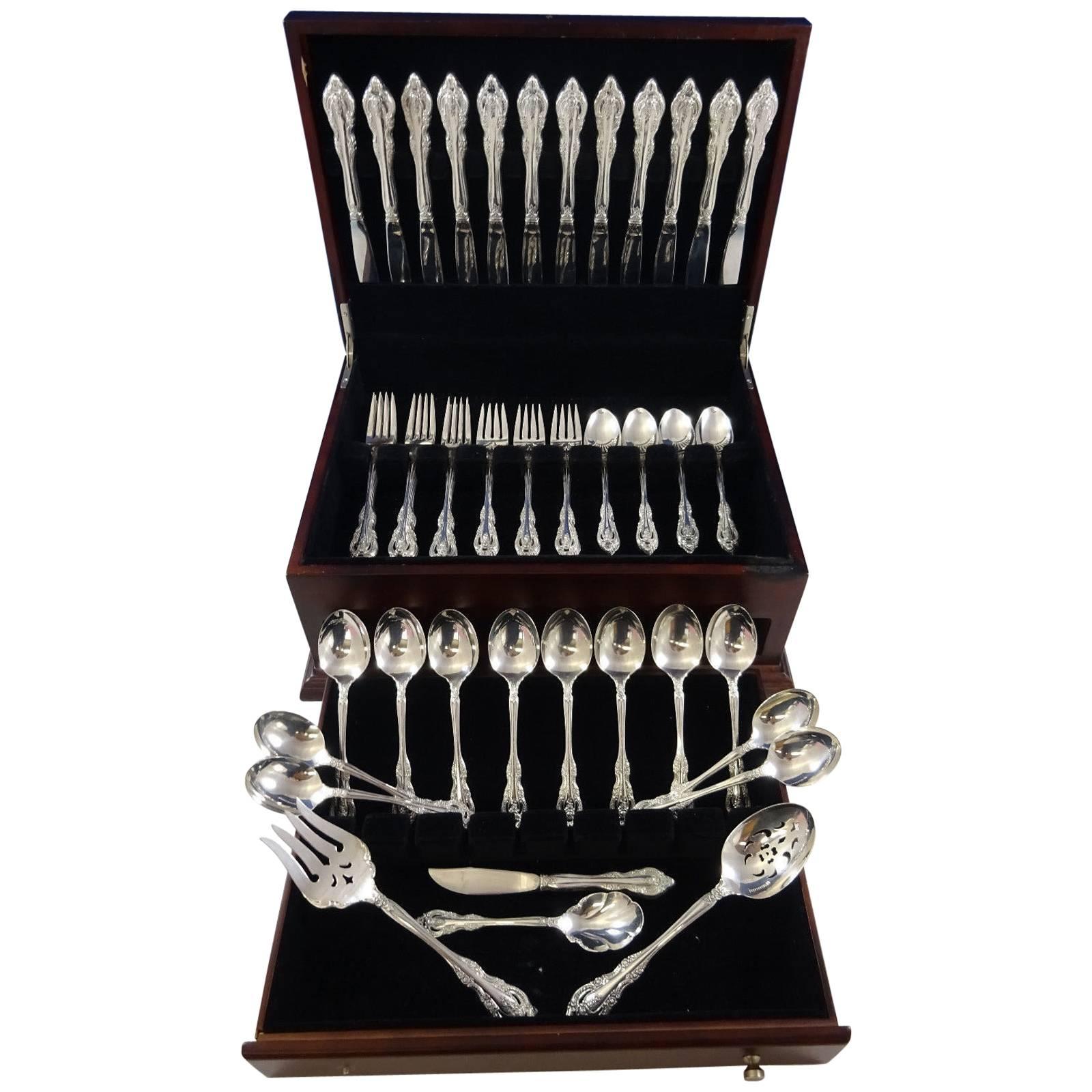 Ensemble de couverts en argent sterling Mediterranea par Oneida pour 12 personnes 64 pièces en vente