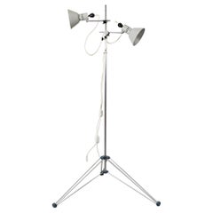 Mid-Century Industrial Floor Lamp with Double Spots and Collapsible Tripod Base