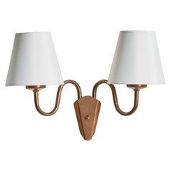 Gnosjö Konstsmide, Wall Light, Brass, Copper, Fabric, Sweden, 1960s