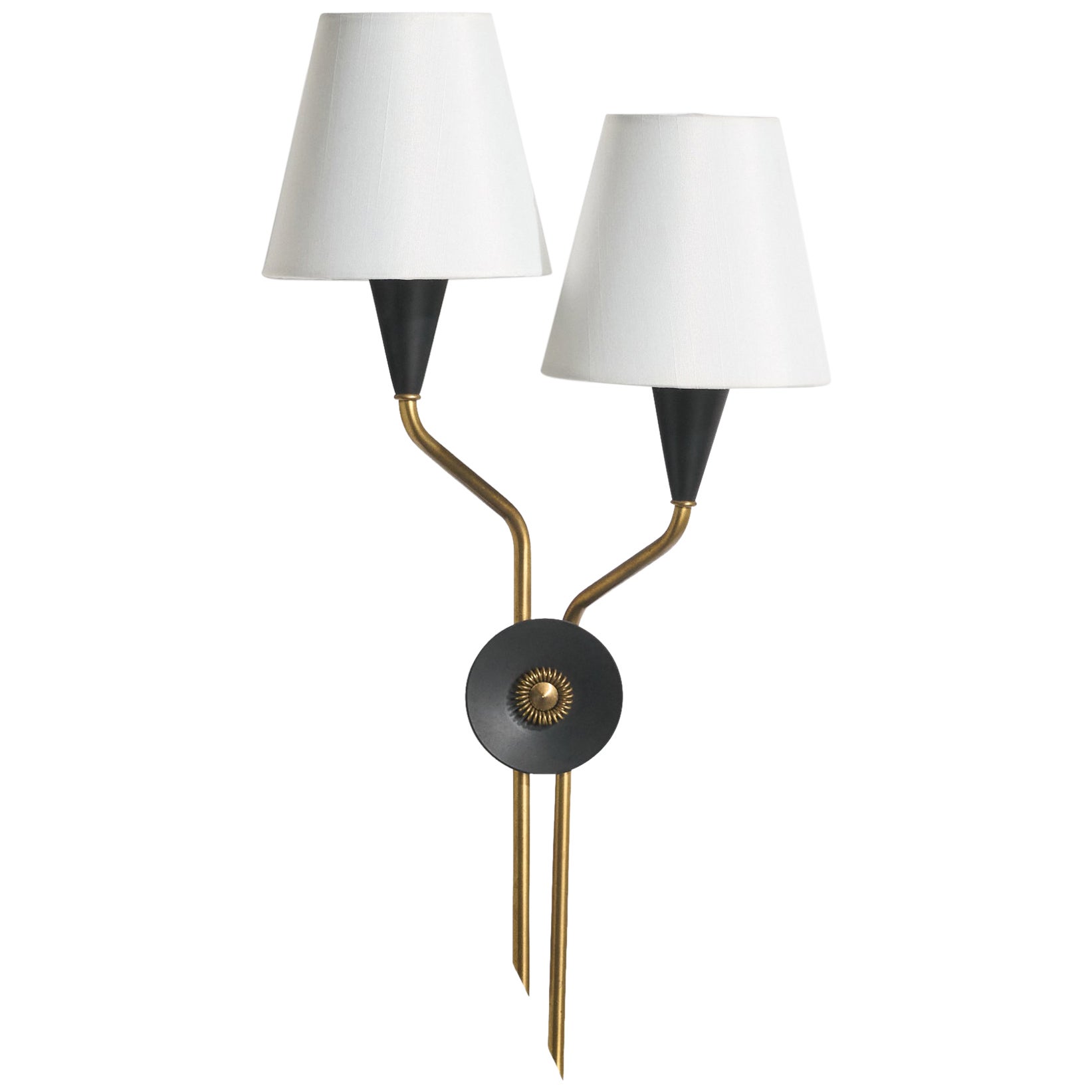 Swedish Designer, Wall Light, Brass, Metal, Fabric, Sweden, 1960s