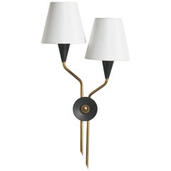 Swedish Designer, Wall Light, Brass, Metal, Fabric, Sweden, 1960s