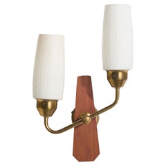 ABEA, Wall Light, Brass, Teak, Glass, Sweden, 1950s