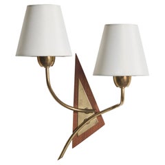 TR&co, Wall Light, Brass, Teak, Fabric, Norway, 1950s