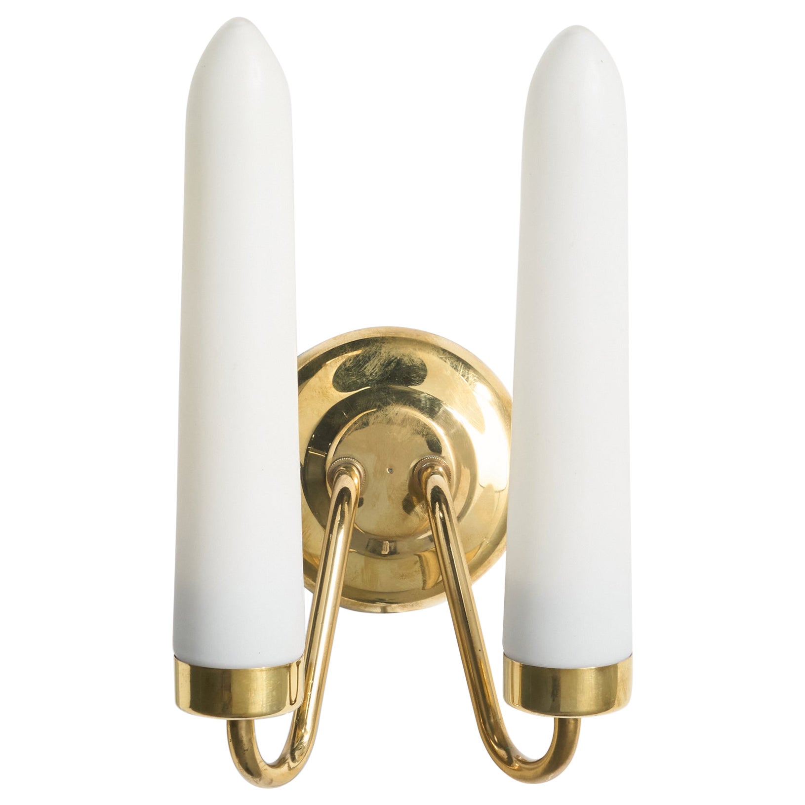 Swedish Designer, Wall Light, Brass, Glass, Sweden, 1960s