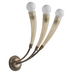 Lampada da parete di design italiano, ottone, vetro, Italia, anni '1950