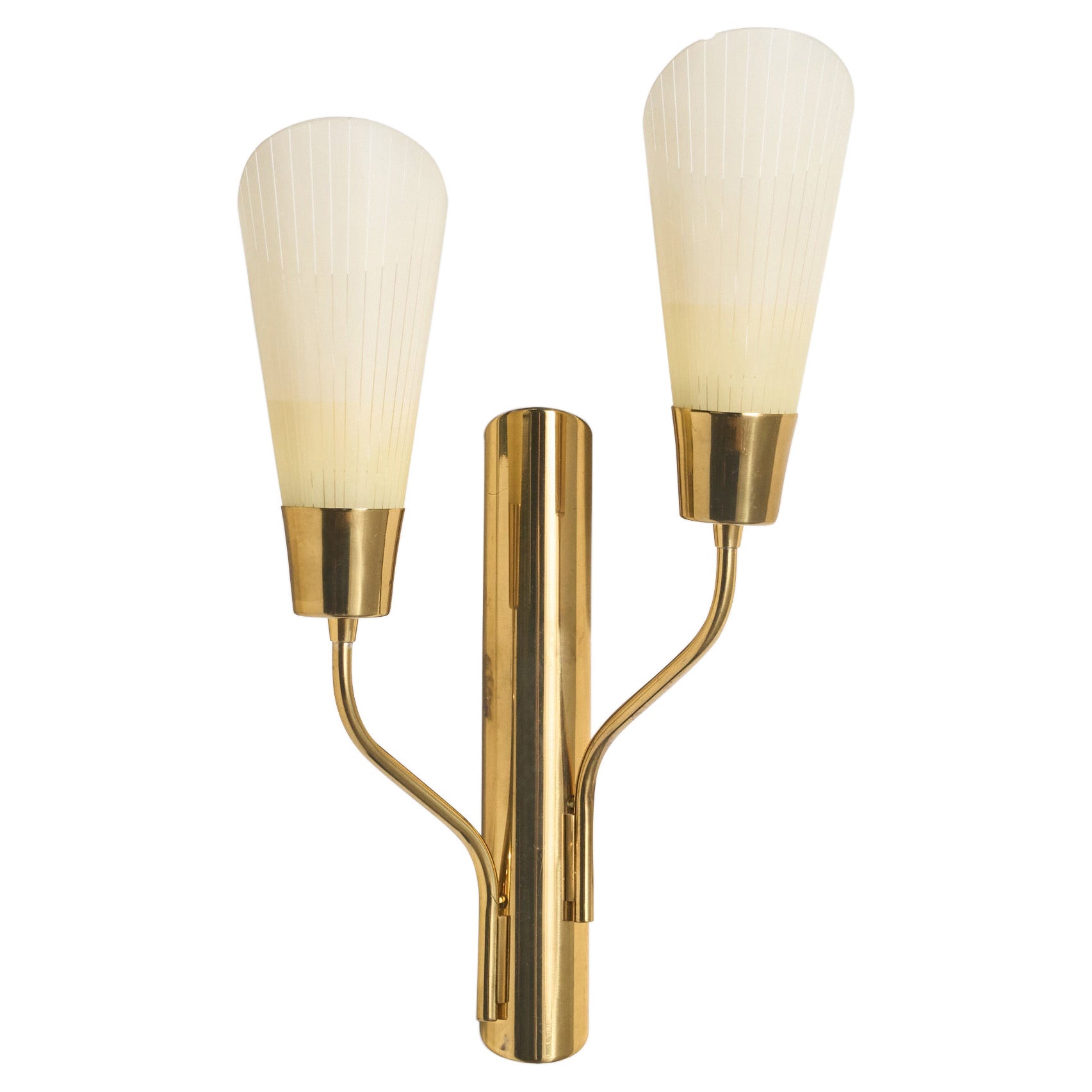 German Designer, Wall Light, Brass, Glass, Germany, 1950s