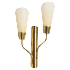 German Designer, Wall Light, Brass, Glass, Germany, 1950s