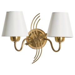 Swedish Designer, Wall Light, Brass, Fabric, Sweden, 1940s