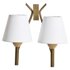 Italian Designer, Wall Light, Brass, Metal, Fabric, Italy 1940s
