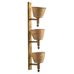 Italian Designer, Wall Light, Brass, Rattan, Italy, 1930s