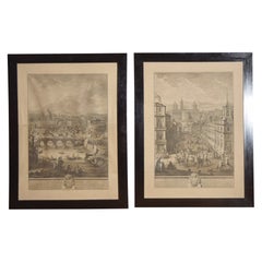 Pair Italian Large Framed Architectural Engravings, Views of Rome, early 19thc