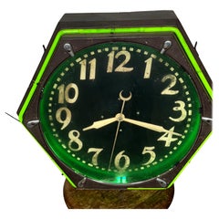 Grande horloge électrique Neon Co. Hexagone bicolore Rare Nouveau Or 1930 -40's